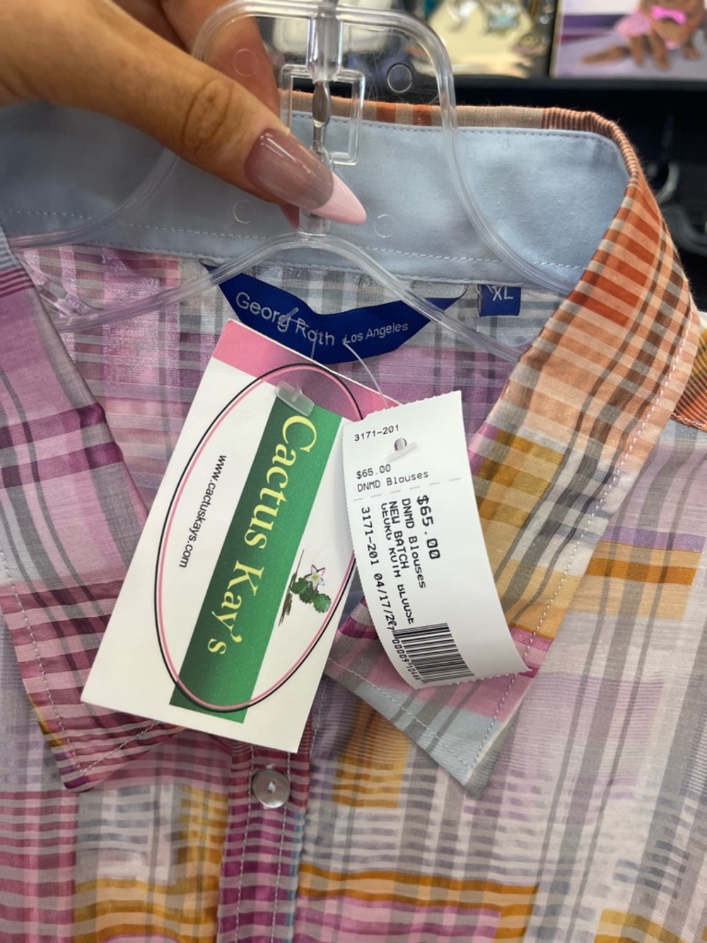 Georg Roth Pink Multi-Plaid Button Front Blouse - Picture 2 of 4
